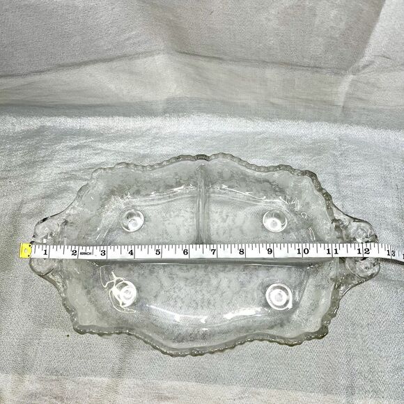 VINTAGE 1930s Etched Cambridge Rose Point Divided Relish Dish 12" - Picture 5 of 7
